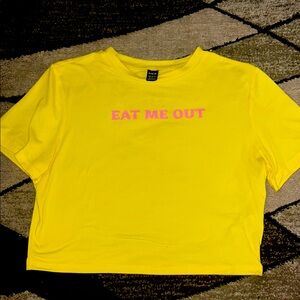 SHEIN Yellow Crop Top with Pink Text